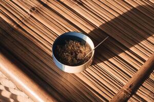 Indonesian instant noodles on a green bowl, instant noodles in the morning photo