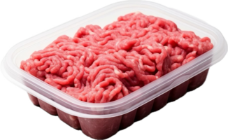 ai gerado cru picado carne dentro uma Preto plástico png