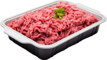 ai generato crudo tritato carne nel un' nero plastica png