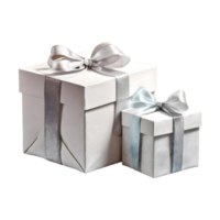 AI generated Festive concept white gift boxes with ribbon isolated on transparent background png