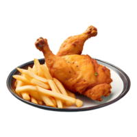AI generated Delicious fried chicken with french fries isolated on transparent background png