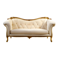 ai gegenereerd luxe wit en gouden sofa geïsoleerd Aan transparant achtergrond png