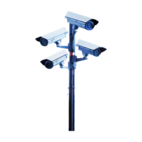 AI generated Cctv cameras on isolated poles in a tech setting isolated on transparent background png