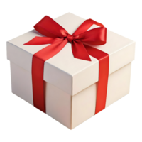 AI generated Large rectangular white gift box with a red ribbon bow isolated on transparent background png