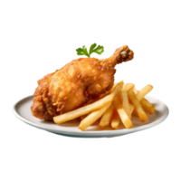 AI generated Delicious fried chicken with french fries isolated on transparent background png