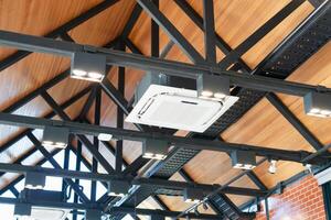 Modern ceiling mounted cassette type air conditioning system in coffee shop photo