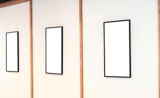 Set of 3 picture frame, Mockup image of Blank billboard white screen posters outside storefront for advertising photo