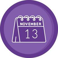 13 de noviembre sólido púrpura circulo icono vector