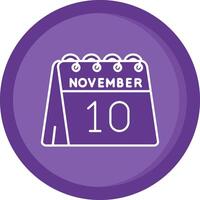 10 de noviembre sólido púrpura circulo icono vector