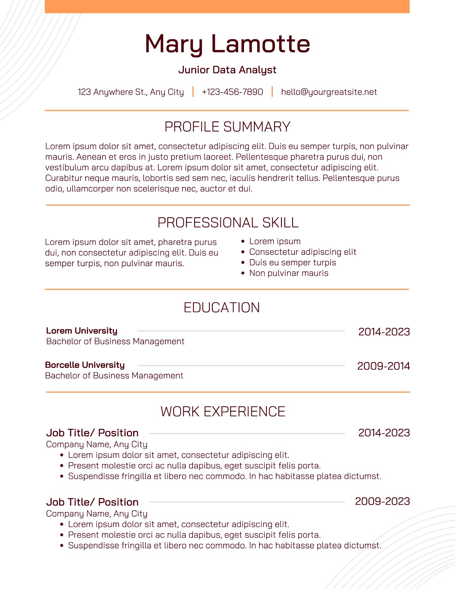 Peach Modern Minimalist Resume