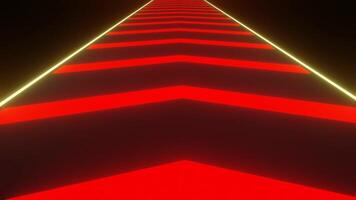 3d video animation running on the runway of red light and yellow strip light