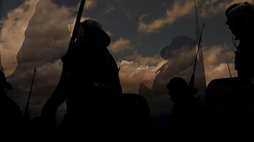 groupe de épique armées troupe de historique gladiateurs dans uniforme Aller à guerre video