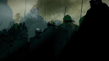 grupo do épico exércitos tropa do histórico gladiadores dentro uniforme indo para guerra video