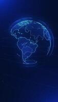 Vertical video - spinning blue digital globe motion background animation. Global data communications and connections concept technology background. Full HD and a seamless loop.