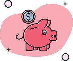 cerdito banco resbaló icono vector