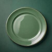 AI generated empty luxury ceramic plate isolated green background. ai generative photo