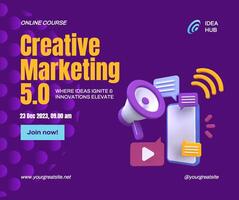 Purple 3D illustrated Creative Marketing Twitter Post template