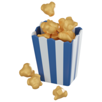 3d popcorn doos met gestreept popcorn voor film magie. 3d geven png