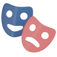 dramático duo, 3d teatro máscaras ícone para artístico performances. 3d render png