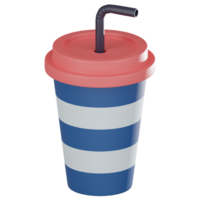 Fizz and Fun of Paper Cup with Striped Pattern and Refreshing Soda. 3D Render png