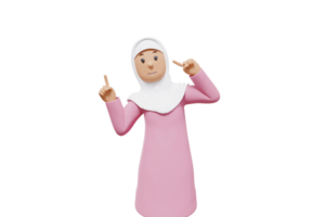 3d ilustração do mulher muçulmano aguçado às alguma coisa acima dela png