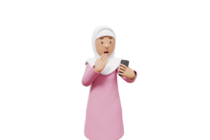 3d woman muslim was shocked when she saw her cellphone png