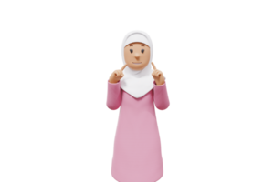 3d illustration de musulman femme montrer du doigt sa visage tandis que souriant png