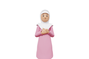 3d illustration of woman muslim put both hands on his chest while smiling png