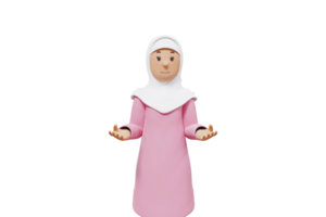 3d woman muslim raised both hands to his waist png