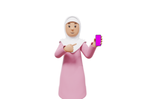 3d woman holding and pointing a cellphone while showing it to the camera png