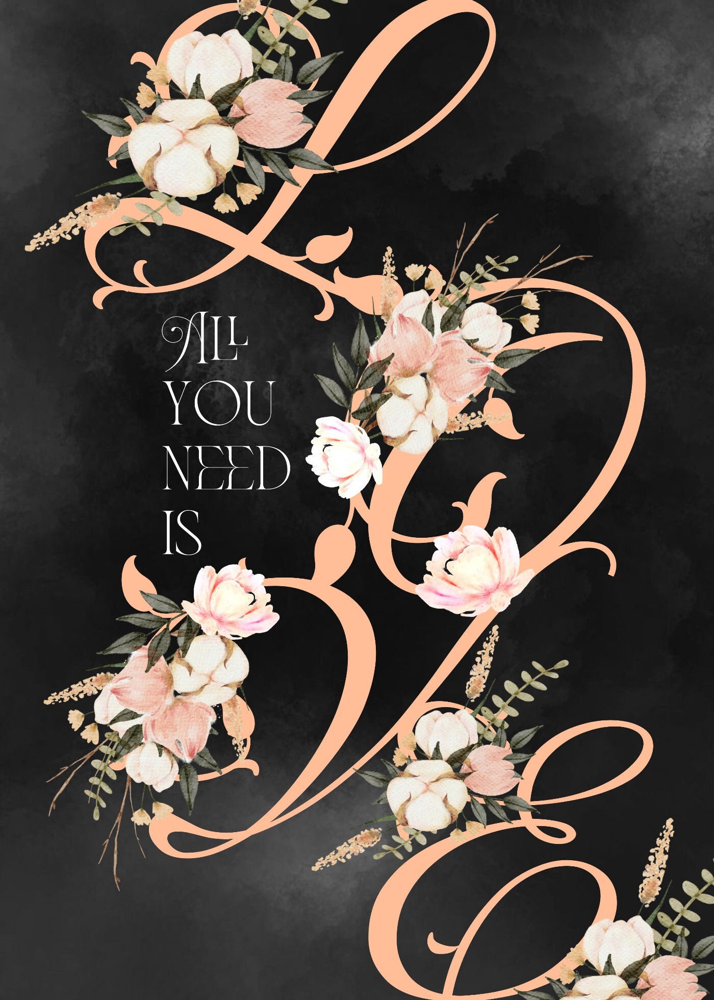 All You Need is Love Typography and Flowers for Valentine's Day Greeting Card