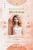 Beauty Makeover Workshop Poster Template with Peach Color Theme