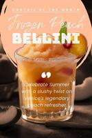 Frozen Peach Bellini Recipe for Pinterest Graphic template