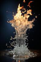 AI generated Transparent splash of water from falling glass container on a dark background photo