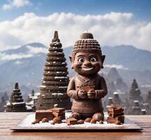 AI generated Chocolate Buddha mascot character with chocolate photo