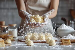 AI generated A close-up shows the process of making homemade pastries with your own hands photo