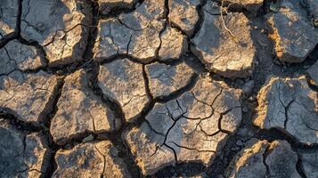 AI generated Cracked earth. Cracked soil on dry season. Global warming. photo