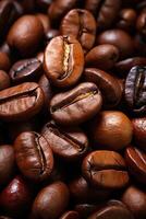 AI generated Close-up Roasted coffee beans. Colombian coffee photo