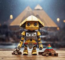 AI generated Lego robot in the rain. Studio shot. photo