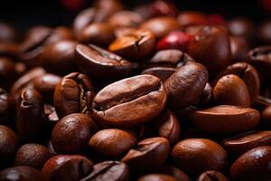 AI generated Close-up Roasted coffee beans. Colombian coffee photo
