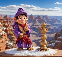 AI generated Little boy with a samovar on the background of the Grand Canyon photo