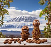 AI generated Cute mascot character made of clay against the background of Mount Fuji photo