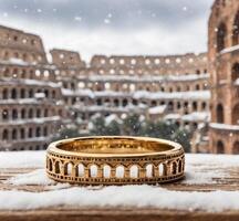 ai generado hermosa ver de coliseo en invierno, Roma, Italia foto