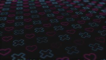 Animated pattern of crosses and hearts hud hologram video