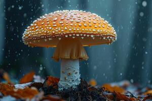 AI generated Mushroom fly agaric growing in the forest. Mushroom picking concept photo