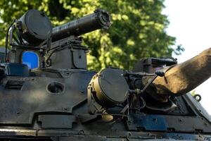 Close-up of the armored turret of a military tank.Military concept photo