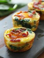 AI generated Healthy spinach and bacon low carb egg muffin. photo