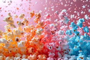 AI generated Close-up Of a flying colored Popcorn On a colored background Background photo
