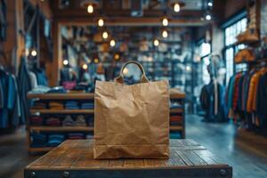 AI generated Close-up of a paper bag standing on a table in a store photo