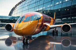 ai generado un grande pasajero avión en un aeropuerto pista foto